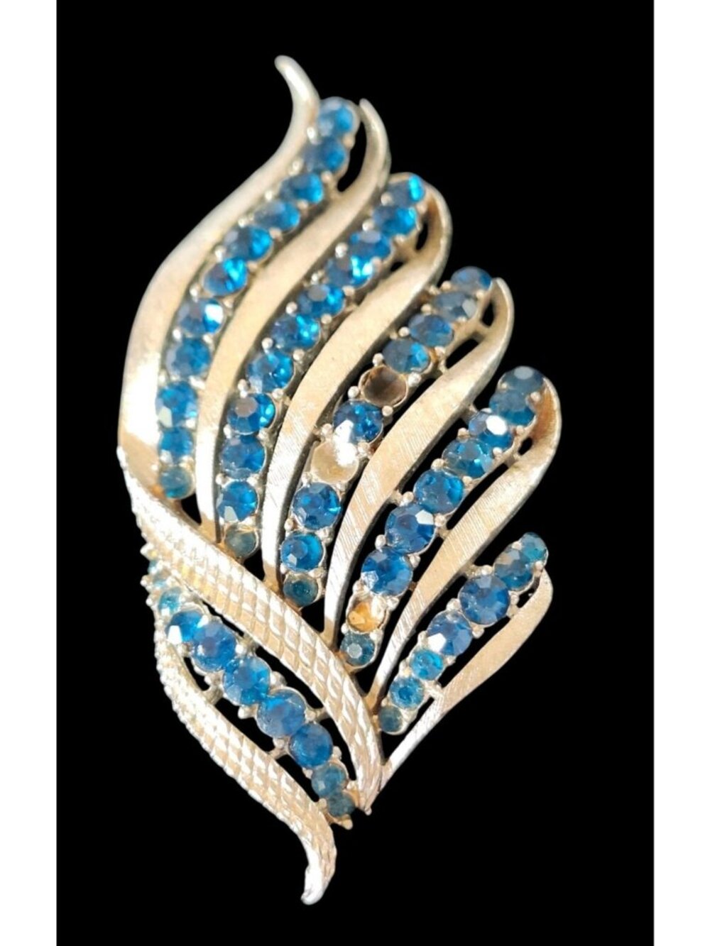 Vintage Corocraft Silver Tone Brooch Sapphire Blue Rhinestones READ